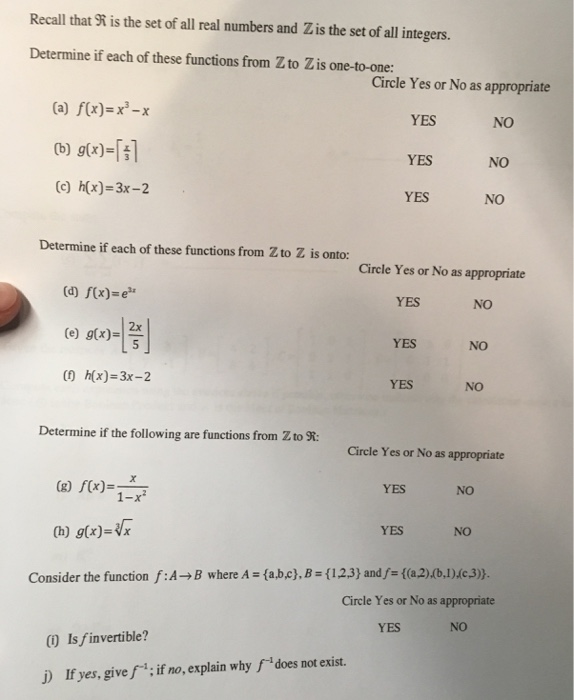 Solved Recall That R Is The Set Of All Real Numbers And Z Chegg Com