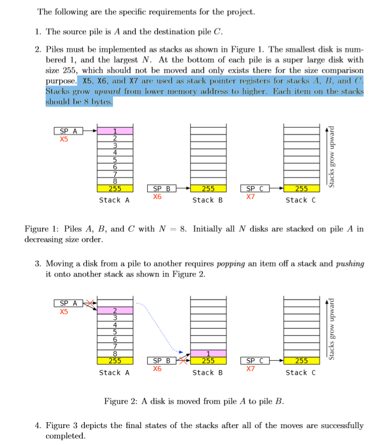 The following are the specific requirements for the project. 1. The source pile is A and the destination pile C. 2. Piles mus