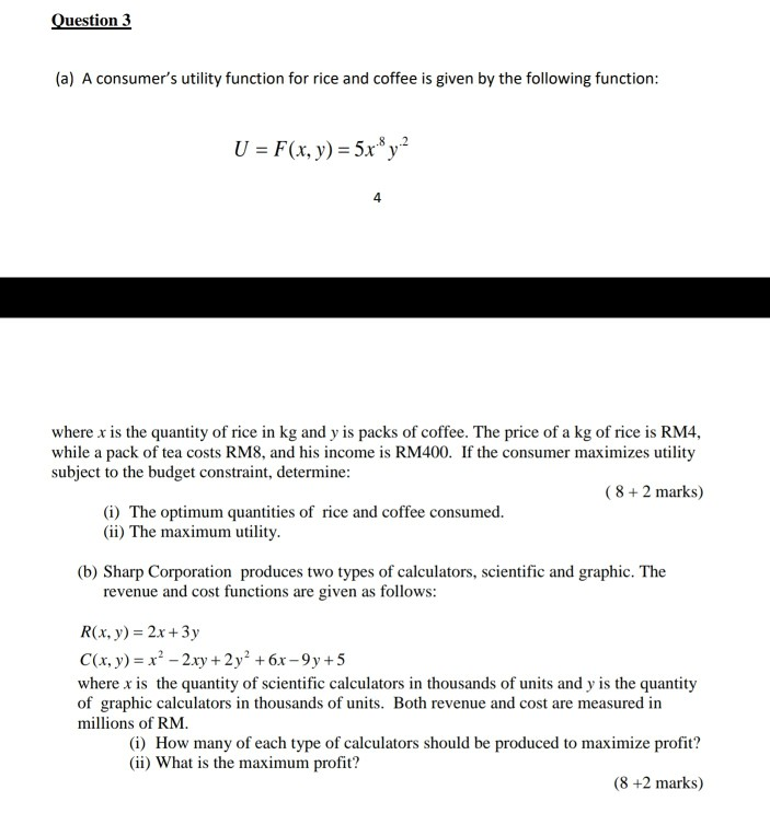 Solved Question 3 A A Consumer S Utility Function For R Chegg Com