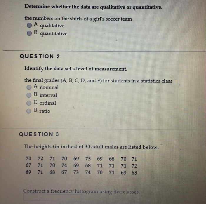 Are Or Data Qualitative Determine Whether The ... Solved: Quan