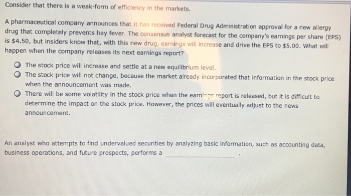 Solved Ennclent Markets Hypothesis True Or False The Eff