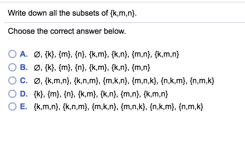 Solved Write Down All The Subsets Of Fk M N Choose The C Chegg Com