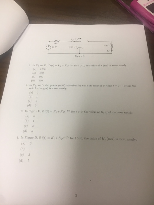 Solved 2 10 V 0 M F T Figure D In Figure D If I E K Chegg Com