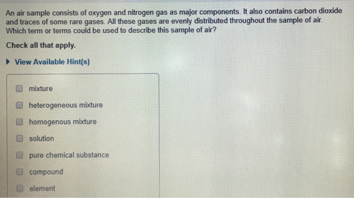 Solved An air sample consists of oxygen and nitrogen gas as 