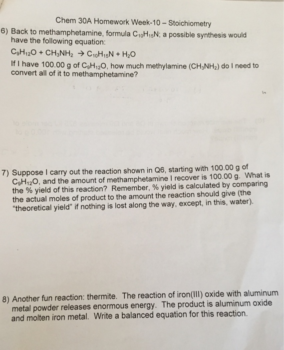 Solved Chem 30a Homework Week 10 Stoichiometry 6 Back T Chegg Com