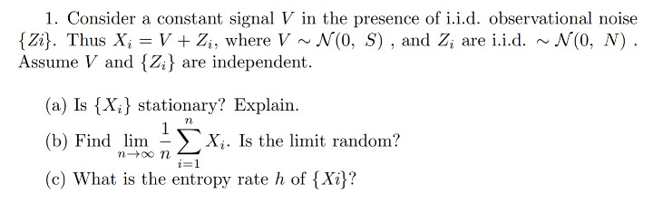 Solved 1 Consider A Constant Signal V In The Presence Of Chegg Com