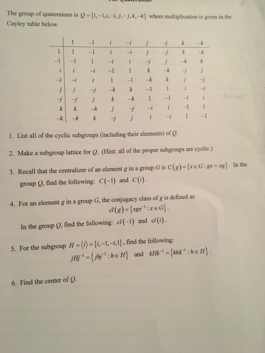 Solved The Group Of Quaternions Is Q 1 I I J J K K Wh Chegg Com