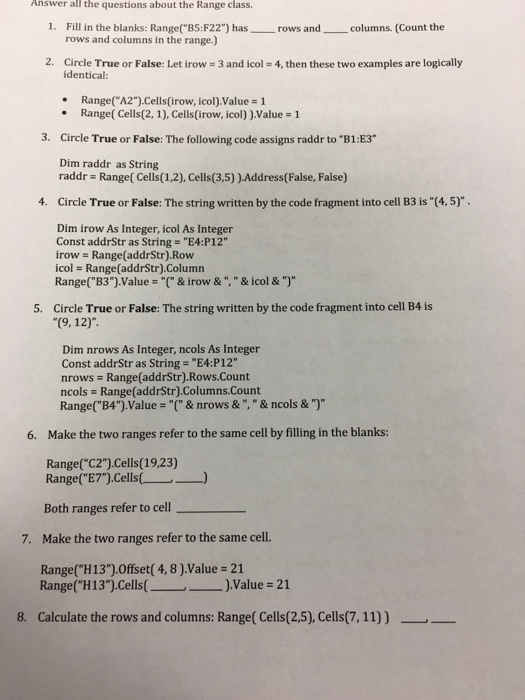 Solved Answer All The Questions About The Range Class 1 Chegg Com