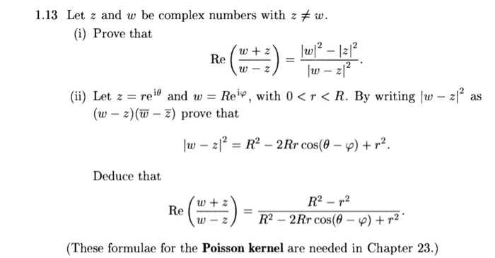 Solved Let Z And W Be Complex Numbers With Z Notequalto W Chegg Com