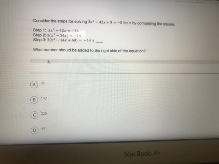 Consider The Steps For Solving 3x2 42x 9 5 For X Chegg 