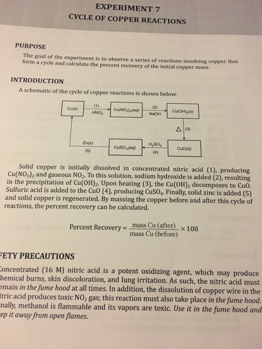 Solved Experiment 7 Cycle Of Copper Reactions Purpose The Chegg Com