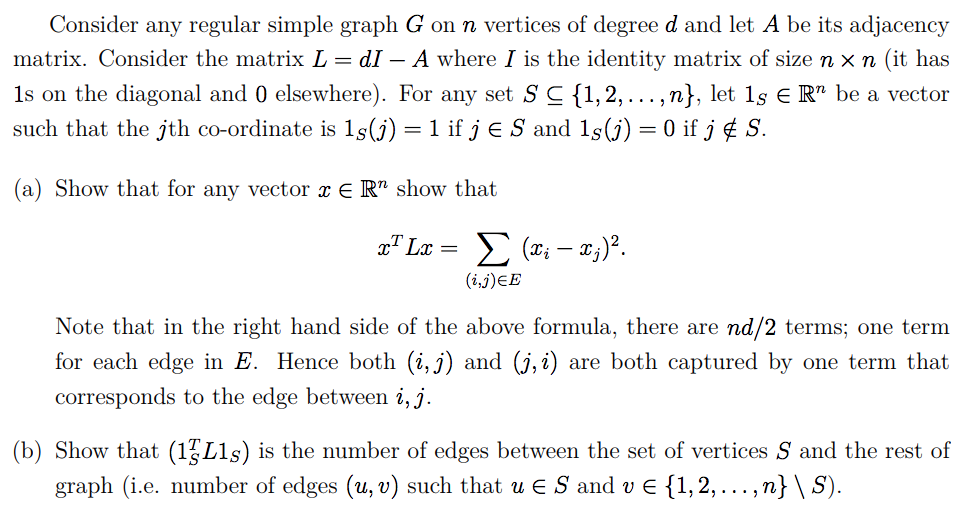 Consider Any Regular Simple Graph G On N Vertices Chegg Com