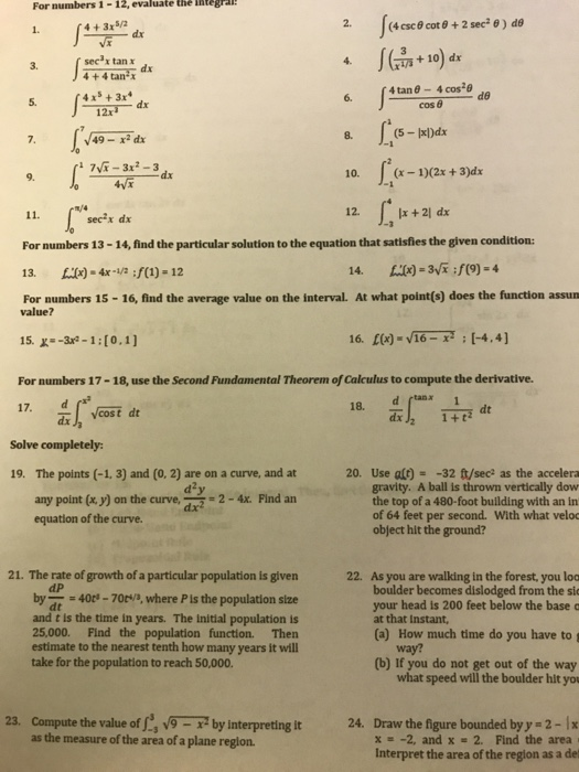 For Numbers 1 12 Evaluate The Integra 2 4 3x 2 Chegg Com