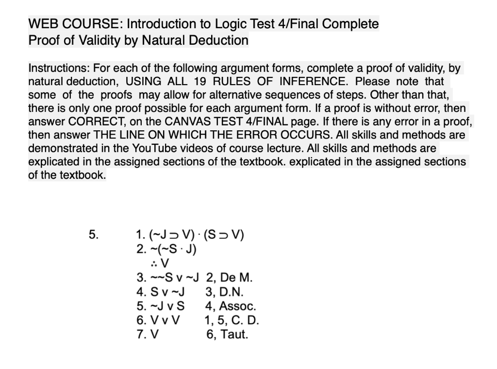 Solved Web Course Introduction To Logic Test 4 Final Com Chegg Com