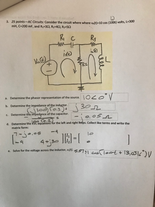 Solved 3 25 Points Ac Circuits Consider The Circuit Whe Chegg Com