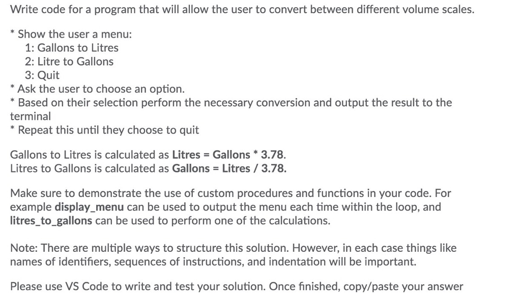Solved Write Code For A Program That Will Allow The User To Chegg Com