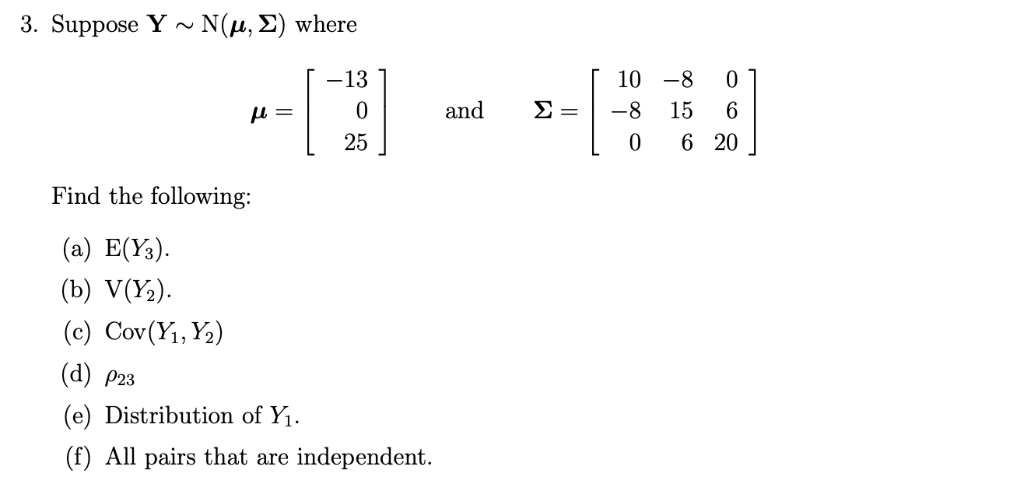 Solved 3 Suppose Y N M S Where 10 8 0 2 8 15 6 0 6 Chegg Com