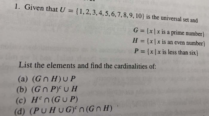 Solved 1 Given That U 1 2 3 4 5 6 7 8 9 10 Is The Un Chegg Com