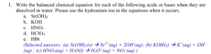 Solved Write The Balanced Chemical Equation For Each Of T