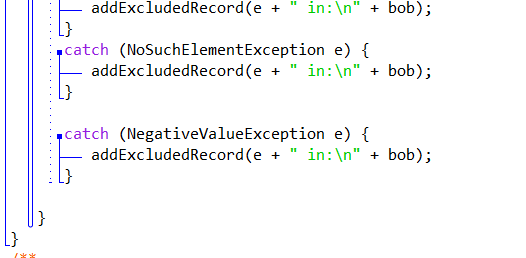 addExcludedRecord(ein: In bob); catch (NoSuchElementException e) addExcludedRecord (e in: In bob); catch (NegativeValueExc