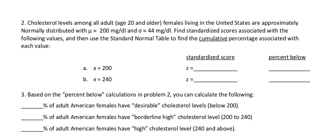 Solved 2. Cholesterol levels among all adult (age 20 and