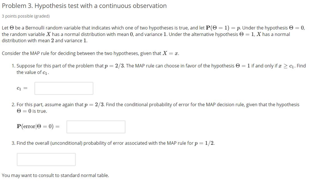 Problem 3. Hypothesis test with a continuous | Chegg.com