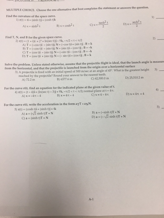 Find The Curvature Of The Space Curve R T Ti Chegg Com
