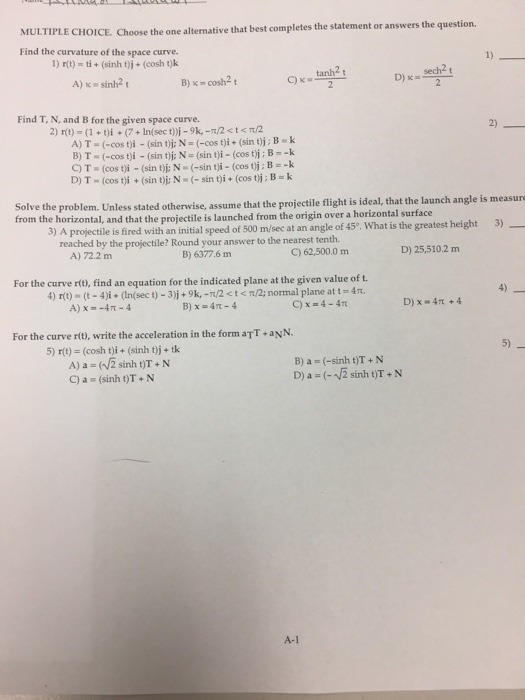 Find The Curvature Of The Space Curve R T Ti Chegg Com