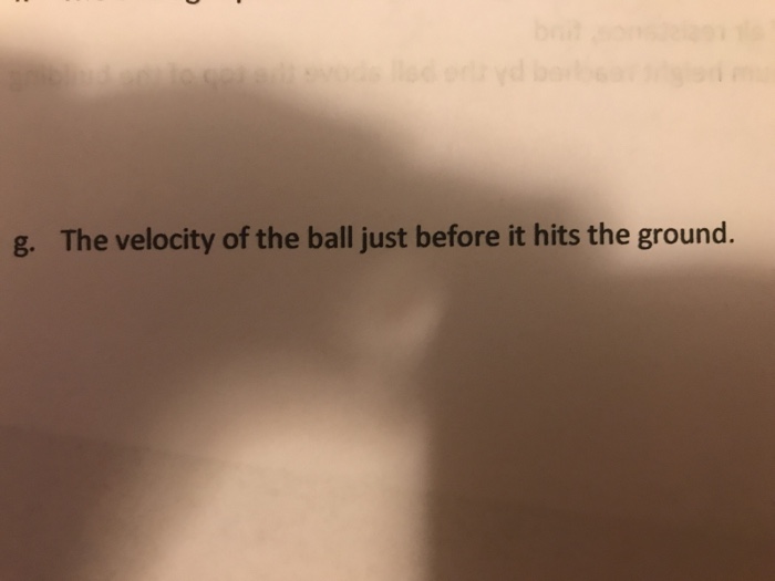 Solved G The Velocity Of The Ball Just Before It Hits Th Chegg Com