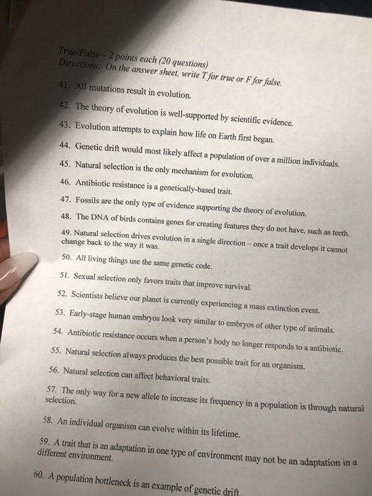 Solved True False 2 Points Each 20 Questions Directions