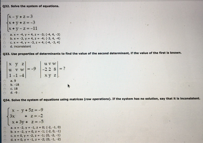 Solved Q32 Solve The System Of Equations X Y Z 3 X Y Z 3 Chegg Com