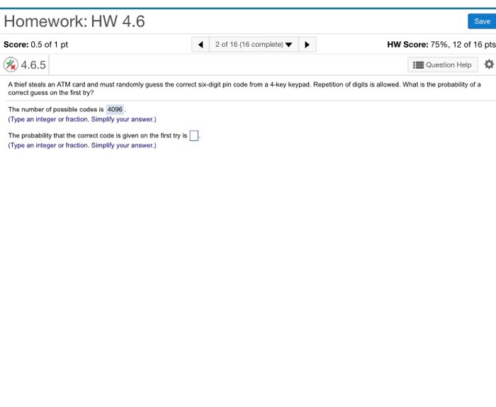 Solved Homework: HW 4.6 Save Score: 0.5 of pt (16 Chegg.com