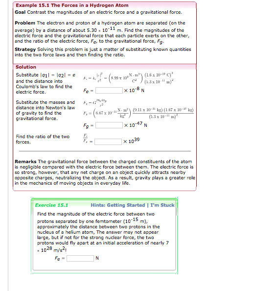 Example 15 1 The Forces In A Hydrogen Atom Goal Chegg Com