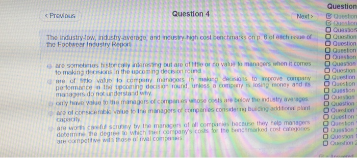 Solved Question 1 Previous Next Y O Question O Question O Chegg Com