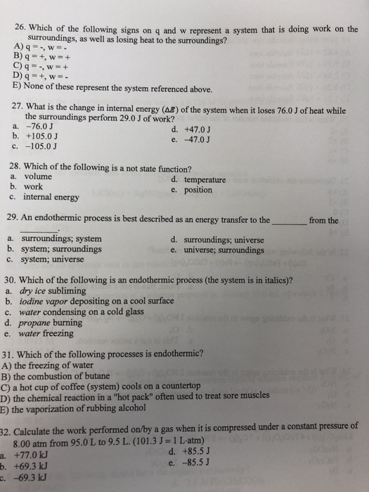 Solved 26 Which Of The Following Signs On Q And W Repres Chegg Com