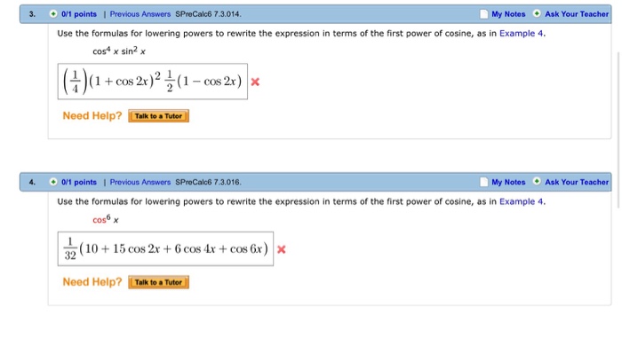Use the the formulas for lowering powers to rewrite | Chegg.com
