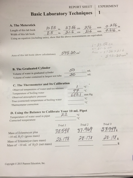 Report Sheet Experiment Basic Laboratory Techniques1 Chegg 