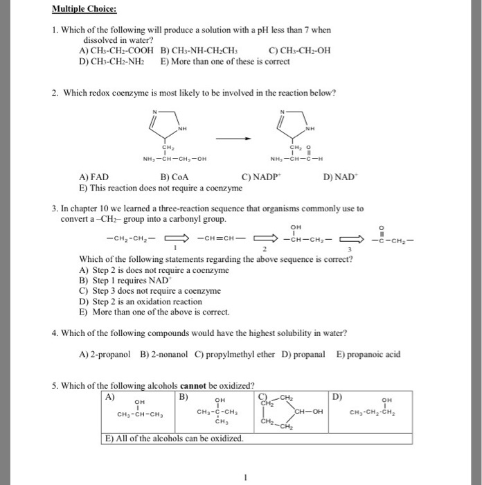 Solved Multiple Choice 1 Which Of The Following Will Chegg Com