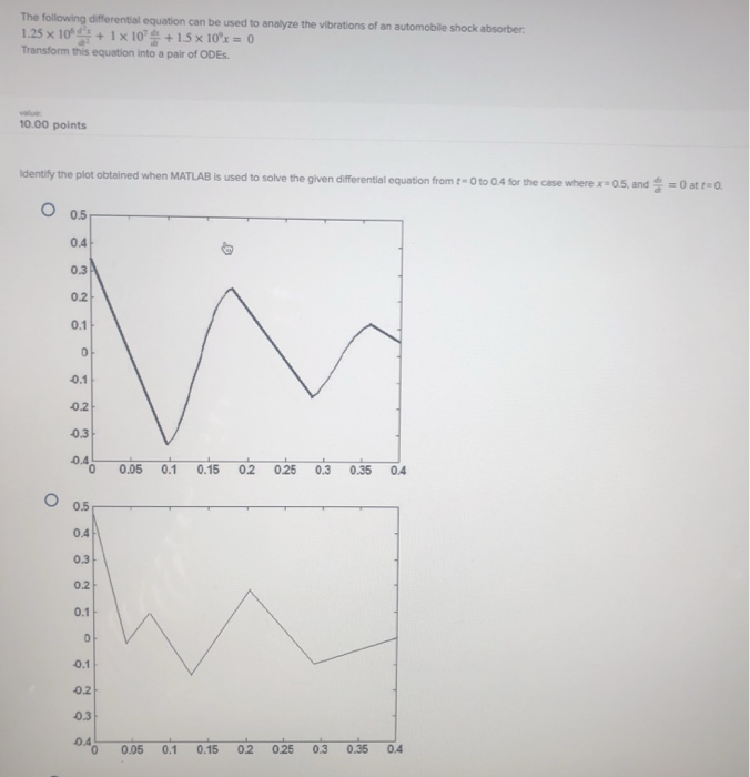 The following differential equation can be used to analyze 1.25 × 10° +1x10 +15x10% 0 Transform this equation into a pair of