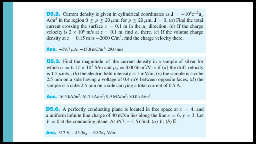 Solved D52 Current Density Is Given In Cylindrical Coord Chegg Com