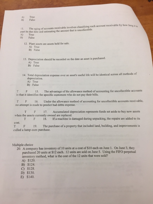 Solved: Financial Accounting Final Exam (In-Class) True Or... | Chegg.com