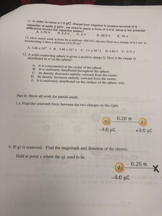 Solved 11 In Order To Move A 7 5 Mc Charge From Negative Chegg Com