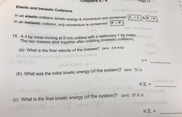 Solved napters 4-0 Page 11 Elastic and Inelastic Collisions | Chegg.com