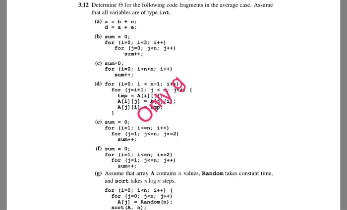 Solved Determine Theta For The Following Code Fragments I Chegg Com