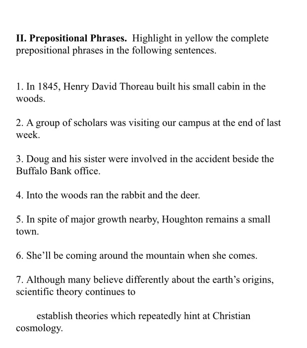 Solved Highlight In Yellow The Complete Prepositional Phr