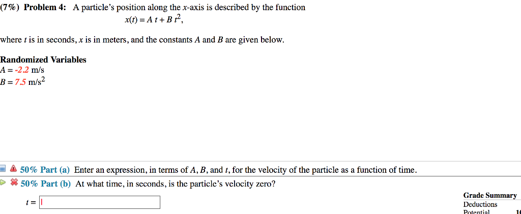 Solved 7 Problem 4 A Particle S Position Along The X Chegg Com