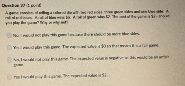 Solved] A game consists of rolling a pair of dice. You win the amounts