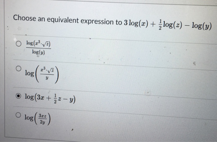 Solved Choose An Equivalent Expression To 3 Log X 1 2 Chegg Com