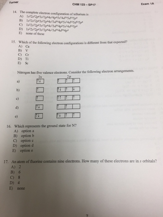 s math question exam c p Electron Configuration I Solved: Complete Tellurium Of The