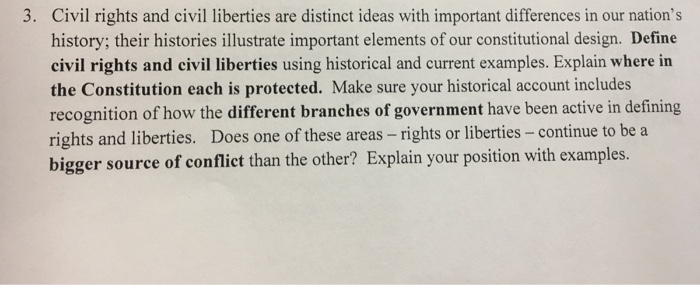 Solved Civil Rights And Civil Liberties Are Distinct Ideas Chegg Com